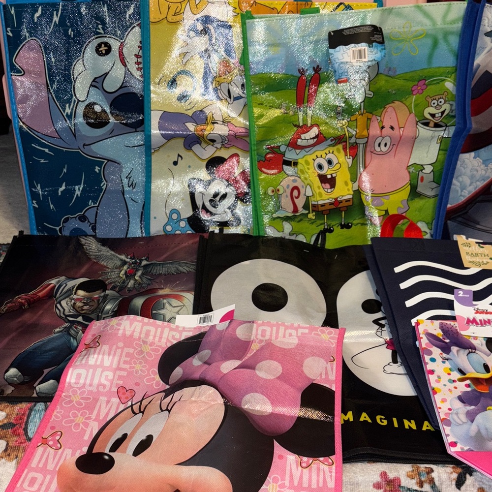 Disney Character Tote and Backpack Collection - Pink, Blue, Black